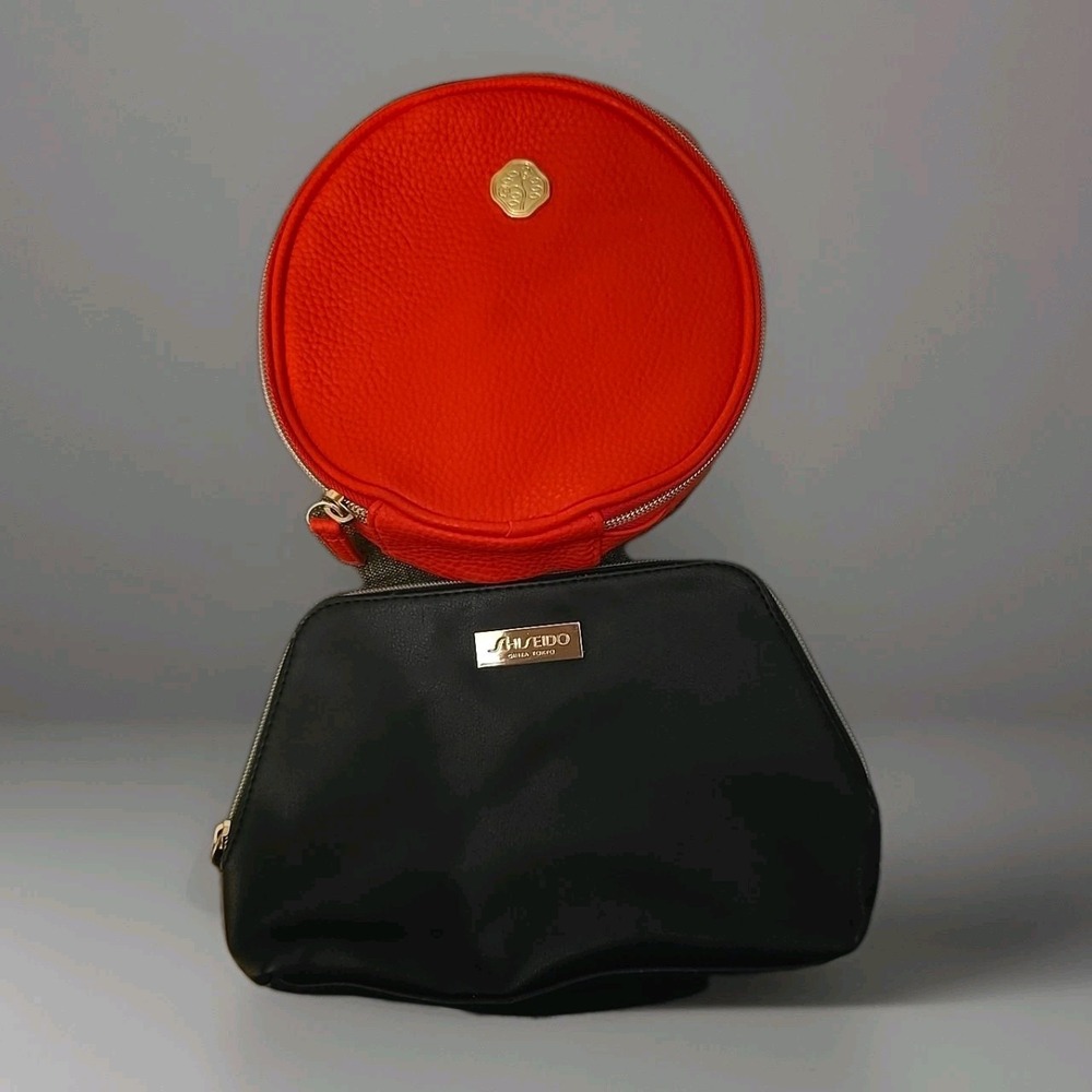 Shiseido Red Round and Black Tapered Pouch Lot Travel Case Makeup Bag 2025